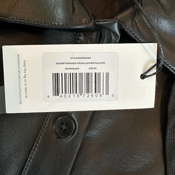 Who What Wear Collection Size XS Black Nadia Vegan Leather Pullover Top‎ ~ NWT - Picture 3 of 5
